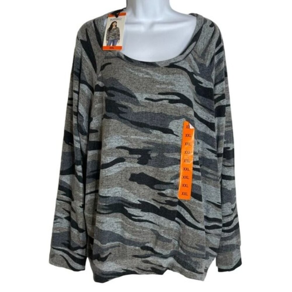 Buffalo David Bitton Womens Crew Neck Pullover Top‎ Plus Size XXL Gray Camo